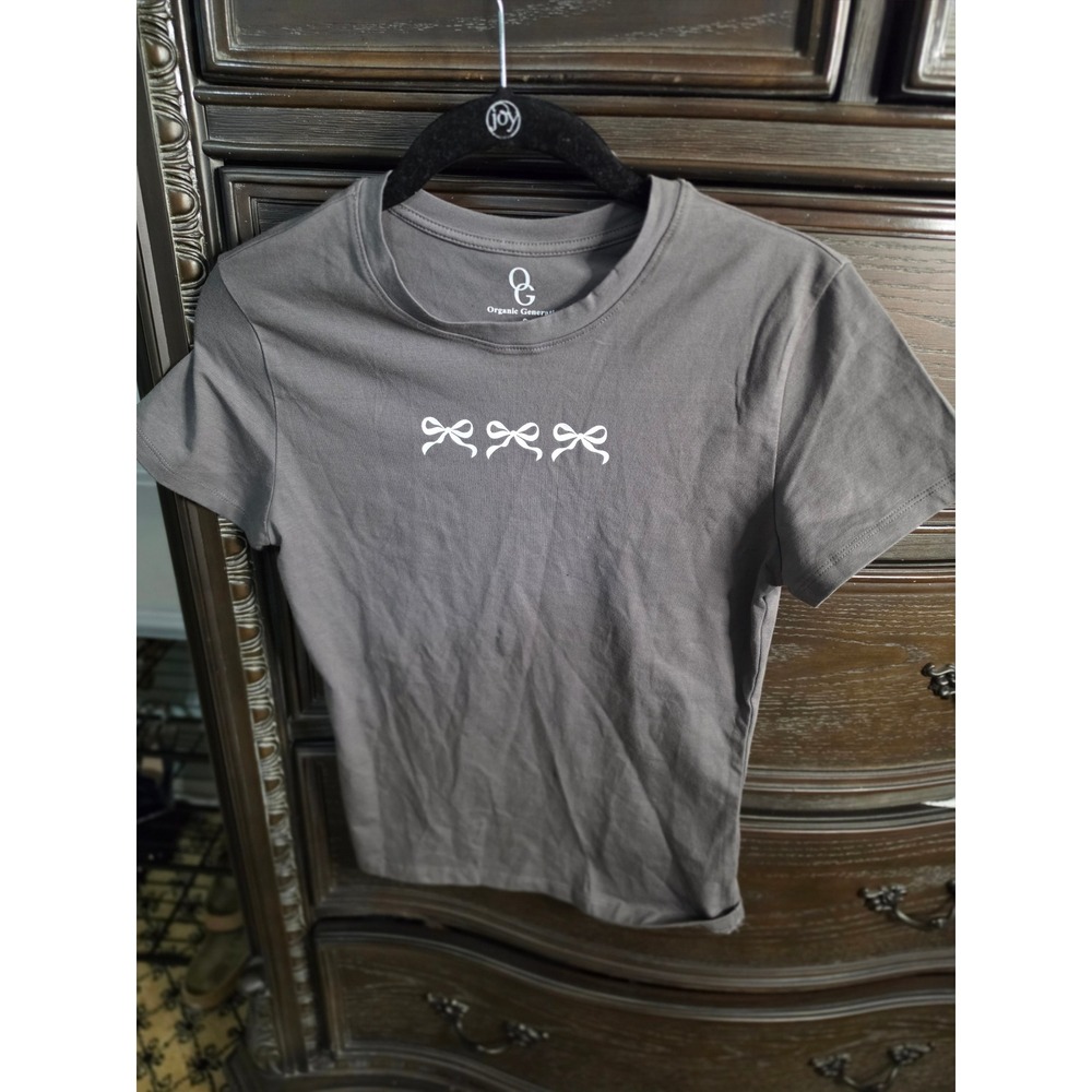 Organic Generation Grey Bow Christian Faith Graphic Tee Shirt Small P9631